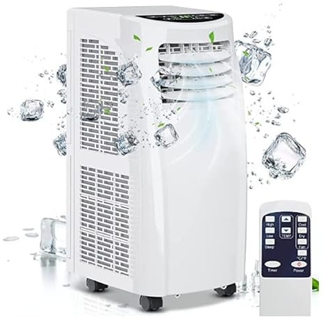 GOPLUS Aire Acondicionado Portátil Silencioso, 7000 BTU/h Frigorías, 4 en 1 Portátil Bajo Consumo, Refrigeración,Ventilación, Reposo y Deshumidificación, con Mando a Distancia, Kit de Ventana