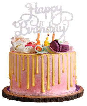 Emma Bunting Happy Birthday Cake Topper (Silver Glitter) metallic Cake Decoration party