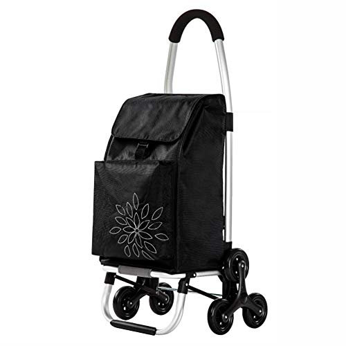 FLYIFE Bewegliche Sackkarren, Einkaufswagen, Dreirad-Klappwagen, Treppensteigwagen, Lebensmittelgeschäft, Großes Fassungsvermögen, 60 L/Black