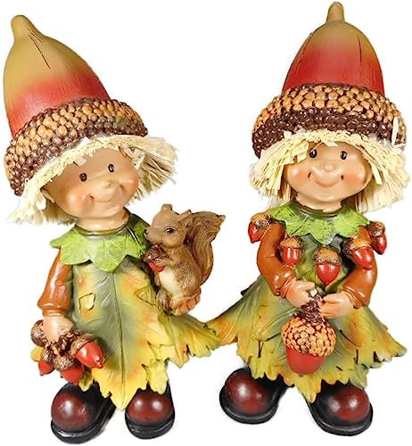 2er Set Herbst Figuren Junge & Mädchen je 18 x 8 x 6 cm Eichhörnchen Herbstdeko Herbstfigur Deko 7010 A