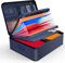 JUNDUN Organiseur de documents, porte-documents ignifuge avec serrure, boîte de rangement à 7 compartiments, organiseur de fichiers, porte-documents portable pour documents importants, dossiers (bleu)