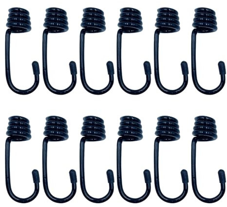 ONEBO 12 Pezzi Ferro da stiro Rivestito in gomma Ganci a Spirale,Gancio Per Corde Elastiche,Ganci per corda elastica a spirale,per Tende, Teloni, Manifesti, Nette(12mm,Nero)