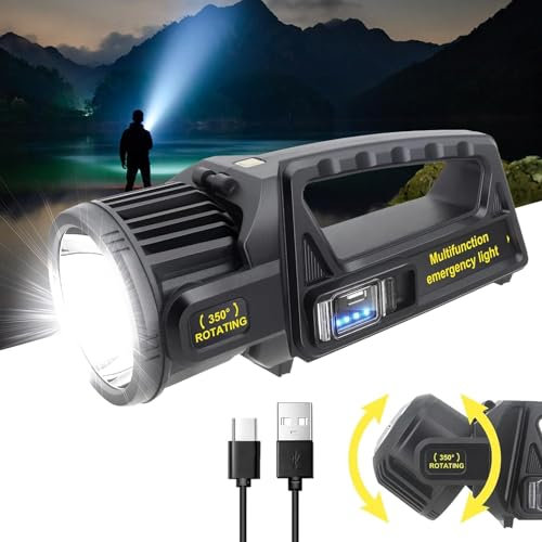 LETOUR Projecteur à main LED, Lampe de poche LED 350000LM Ultra-Longue Veille Lanterne de camping étanche haute puissance 9 modes Projecteur de recherche super lumineux