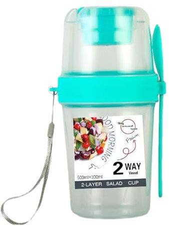 HAMIL Tragbare Salatbecher - Zweischichtige tragbare Müslibehälter | Vielseitiges Speisezubehör zum Abnehmen für Gemüsesalat, Haferflocken, Pudding, Joghurt
