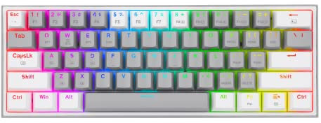 Redragon - Fizz Pro Teclado Mecanico Gaming Inalámbrico RGB Español Latino Gris/Blanco