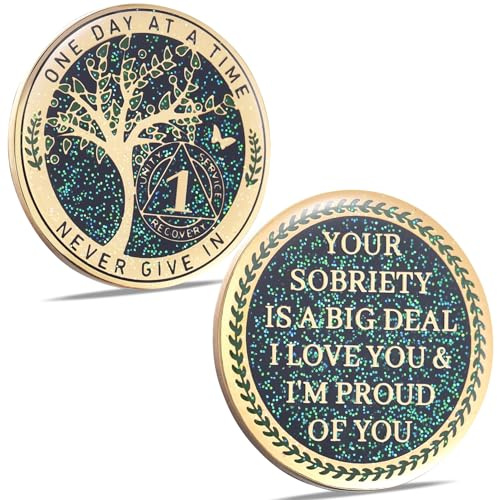LParkin 1 Jahr Nüchternheit Münze, Baum des Lebens Recovery Coin, AA Recovery Medallion, Jubiläums-Token Nüchternheit Geschenke, Alkoholiker Anonymous Medaillon