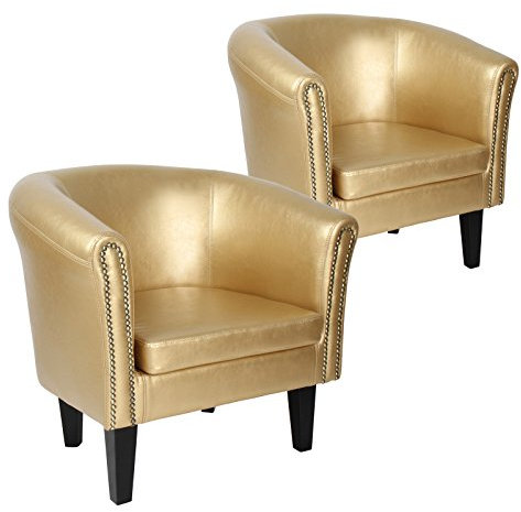 MIADOMODO® Chesterfield Sessel - aus Holz und Kunstleder, mit Kupfernieten, Farbwahl, 1er oder 2er Set - Loungesessel, Clubsessel, Armsessel, Cocktailsessel, Wohnzimmer Möbel