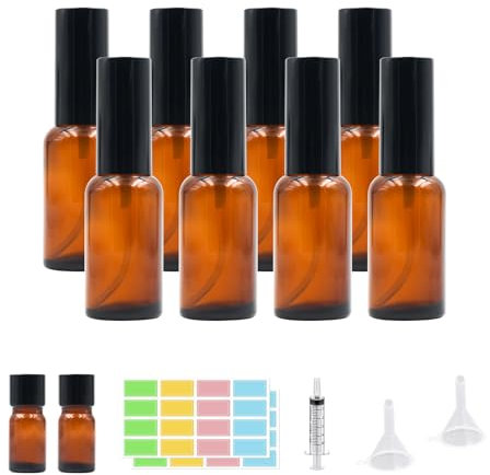 Braun Sprühflasche Klein aus UV-Beständigem Glas - Zerstäuber für Ätherisches Öl, Kosmetik, Apotheker, Reinigung, Aromatherapie, Massage, Haare (Braun, 8*30ml)