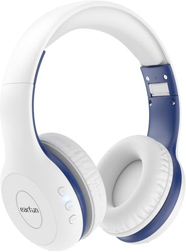 EarFun Bluetooth Kopfhörer Kinder, 85/94dB Lautstärkeregelung, HiFi Sound, HD-Mikrofon, 40 Std Akku, Faltbare, Einstellbar, Kopfhörer Kabellos Bluetooth Kinder für Schule/Reise/PC, Weiß