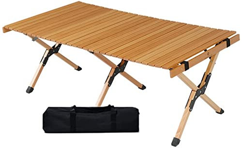 FGAQLUK Campingtisch Aus Holz, Zusammenklappbarer Klapptisch Mit Aufbewahrungstasche, Maximale Belastung 60 Kg, Platz for 6–8 Personen, for Picknick Hofparty (Color : Wood Color, Größe : 120CM)