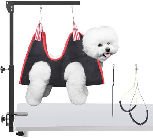 SMONTER Dog Grooming Arm mit Klemme,höhenverstellbare Hundepflegearm für kleine und große Hunde,mit Zwei Nicht-sitzenden Haunch-Halter,Einzelhebel,45 cm-91 cm