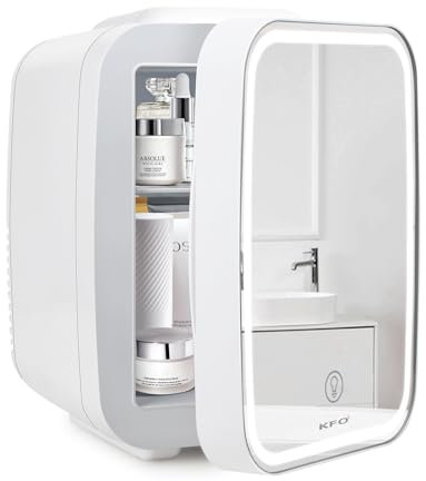 KFO Nevera Para Cosmeticos Con Espejo LED 4L | Nevera De Maquillaje Portátil, 3 Modos De Luz (Viva/Tamizada/Estrellada) | 6°C + 20 DB Ultra Silenciosa | Mini Nevera Para Cremas Y Perfumes