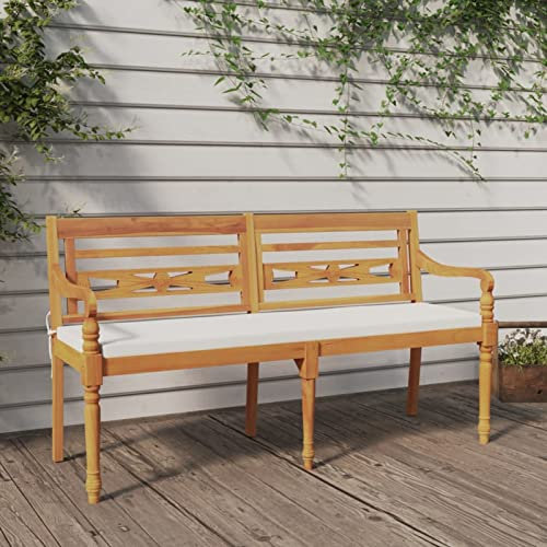 Chaduof Batavia-Bank mit Kissen, Gartenbank, Bank Garten, Sitzbank Garten, Gartenmöbel, Parkbank, Sitzbank Outdoor Wetterfest, Außenbank, 150 cm Massivholz Teak
