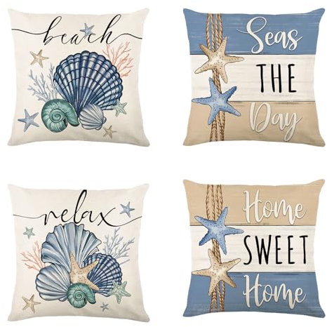 Ziyero Kissenbezug 45x45 4er Set Kissen 45x45 4er Set Pillow Cover Kissen Sofac Zierkissenbezüge Zierkissen & -Hüllen Für Sofa Wohnzimmer Zuhause Dekoration,Nautisch Maritim (Keine Füllstoffe)