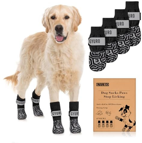 GYURO Doppelseitige Anti-Rutsch Hundesocken mit verstellbaren Riemen-Traktionskontrolle für den Innenbereich auf Hartholzböden für Hundeschuhe Pfotenschutz (Schwarz, S)