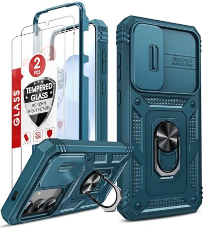 LeYi Coque pour Samsung Galaxy S25/S 25 5G avec 2*Verre Trempé+Anneau Support,Full Protection de la Caméra en PC Dur Anti-Chut Renforcée Armor Heavy Duty Antichoc Bumper Housse Etui，Bleu