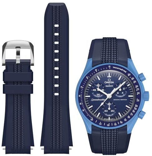 REBANDACE Bracelet en silicone pour montre Moonswatch, montre Omega X, Swatch Speedmaster Moonswatch de 20 mm, bracelet de rechange incurvé doux pour montre Omega pour homme et femme (bleu marine)