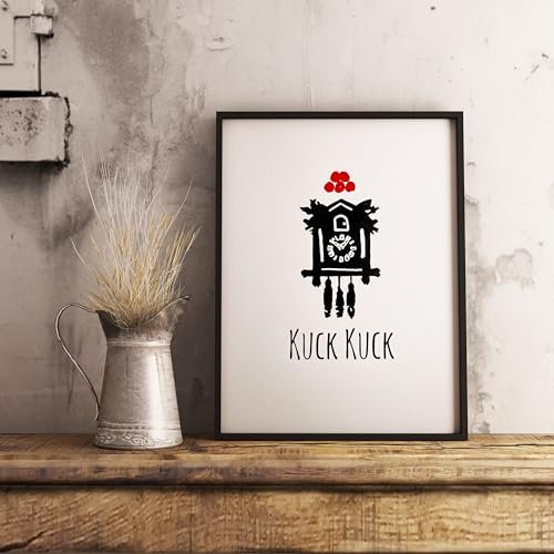 Schwarzwald Kuck Kuck Kunstdruck auf Künstlerpapier Bollenhut Deko (DIN A4 (Rahmen Schwarz))