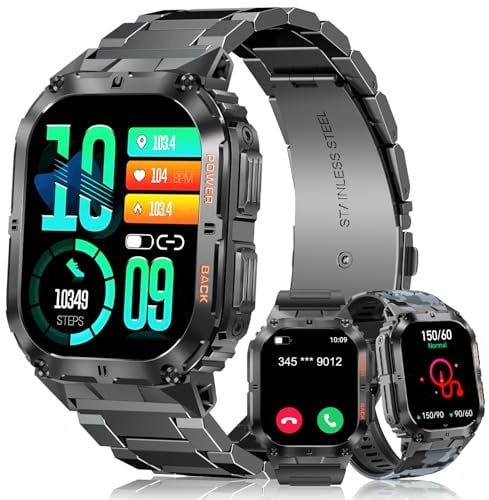 MEGALITH Smartwatch Uomo Chiamate Whatsapp: Android iOS Compatibile - Orologio da Polso Pressione Sanguigna Misura - Fitness Tracker Smart Watch Contapassi Nero