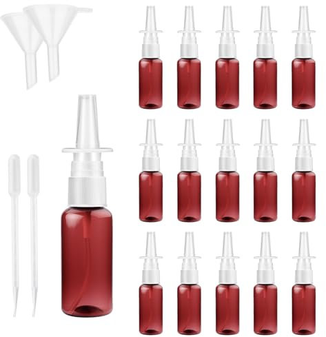 16 botellas vacías de aerosol nasal de 30 ml, rellenables, pulverizador de plástico, pulverizador nasal (marrón)