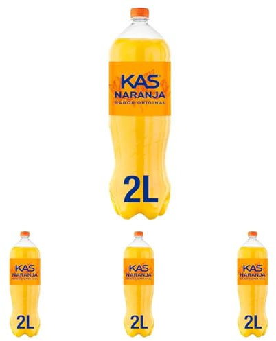 Kas naranja Refresco con zumo de naranja, bajo en calorías, botella de 2 litros (Paquete de 4)