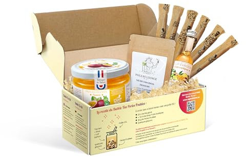 KIT BUBBLE TEA PASSION - FABRIQUÉ EN FRANCE - 6 BUBBLE TEA - Pailles canne à sucre incluses - Vegan et sans gluten