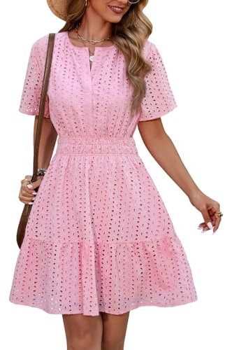 Yuson Girl Robe Femme Boheme Chic et Elegant à Manches Courtes de Plage Décontracté Col V Taille Haute Mini