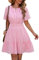 Yuson Girl Robe Femme Ete Robe Boheme Chic et Elegant Robe Short Robes à Manches Courtes de Plage Décontracté Casual Robe Col V Taille Haute Mini Robe(Rose, XL)