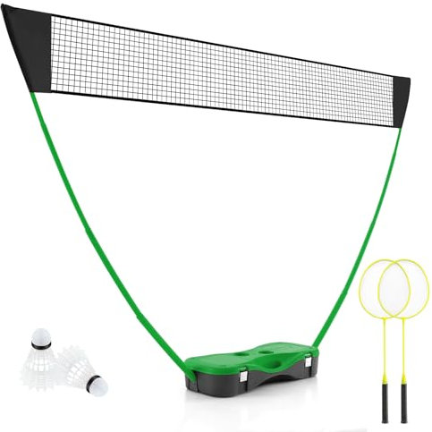 LIFEZEAL Badminton-Set, tragbar, Badminton-Netz mit 2 Federn, 2 Schlägern, Aufbewahrungsbox, Outdoor- und Indoor-Sportspiele mit Badmintonnetz (grün)