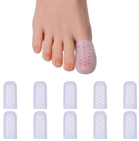 Sibba 10 Pcs Breathable Mesh Gel Toe Protectors, Silicone Toe Caps Covers Guards for Running Walking, Prevent Blisters Corns Hammer Toenails Friction Injury, Soft Comfortable Toes Sleeves | Cover Sleeves with Holes, Silicone, Anti Friction Gel Toes Covering, for Corns Rubbing, Ingrown Toenail, Airflow Orifice
