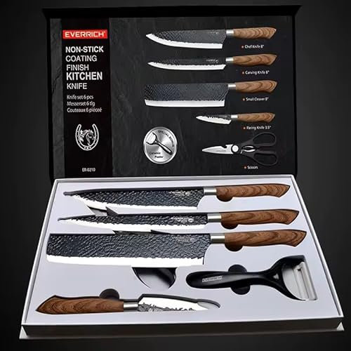 Ensemble de Couteaux de Cuisine - 6 Pièces avec Ciseaux et Éplucheur Céramique - Acier Inoxydable Haute Qualité - Coffret Cadeau Élégant - Idéal pour Chefs et Cuisine Maison