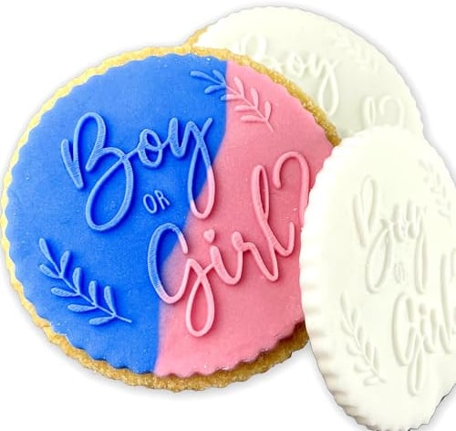 Zuckergussstempel für Jungen oder Mädchen, Fondant für Kekse, Kekse, Cupcake-Topper, Dekorationen, Schablone für Babyparty, Geschlechtsoffenbarung (60 mm)