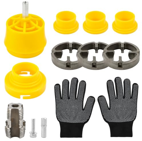 Juego de cortadores de roscas de tubos de PVC, juego de roscas para taladros eléctricos, juego de roscas de tubo de PVC con guantes, juego de machos de roscar de tubo de plástico con 3 terrajas
