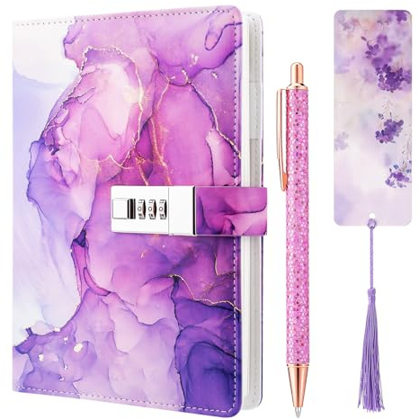 Candcamp Purple Secret Diary with Lock for Kids | UV Leather Journal with Lock Kid Password Journal Notebook Kit with Pen Bookmark for Back to School Birthday Festival Present