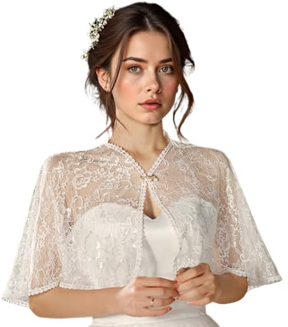 NICENEEDED Bridal Wedding Lace Shawls Cape, Bridal Cover Up Wraps for Women