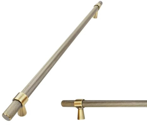 keypak 10 Pack Antqiue Brass Knurled Kitchen Cupboard Handles, 320mm | Aluminium 376mm T-Bar Pulls for Cabinet, Wardrobe Doors, Chest of Drawers