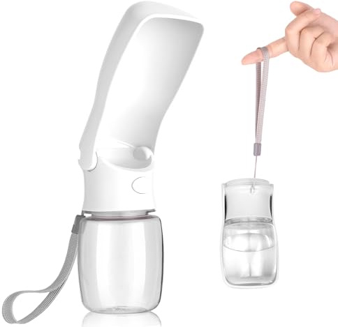 Canareen Trinkflasche Hunde für Unterwegs, 180° Faltbare (Weiß, 350ml) | Spülmaschinenfest, Haustier Wasserflaschen, Hundetrinkflasche für Unterwegs Hund Katze Täglich Spazieren Gehen Reisen Campen