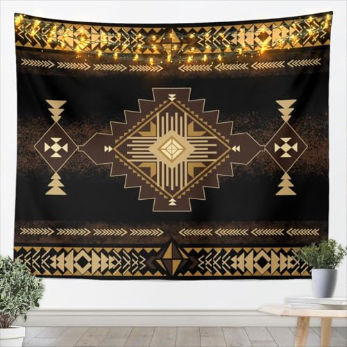 feelingyou Südwesten Boho Wand hängend Vintage Native American Tribal Aztec Kunstteppich Abstrakte schwarz braun Mikrofaser Polyester-Teppiche für Schlafsaal Schlafzimmer Wohnzimmer, L Größe