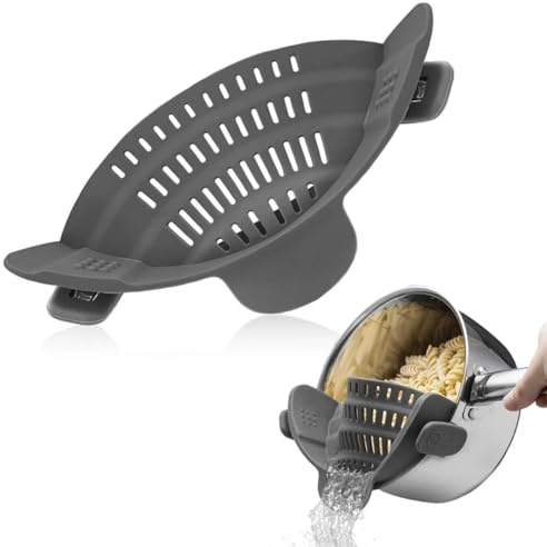 Escurridor de Pasta con Clip para Ollas Ajustable Gris Silicona