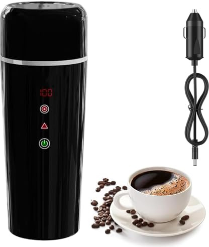 Hervidor Agua Eléctrico para Coche, 12 V/24 V Pequeño Calentador de Agua para Camión, Portátil Termo Agua Caliente con Control de Temperatura para Té, Café, Leche, Acero Inoxidable 304, 420 ml
