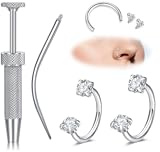 WillTen 2 Stück Septum Piercing Hufeisen Piercing Silber, 20G Winzig Kleiner 6mm 8mm Edelstahl Doppelstein Nose Ring U Form Halbring, Tragus Ohrringe Labret Lippen Helix Septum Ring