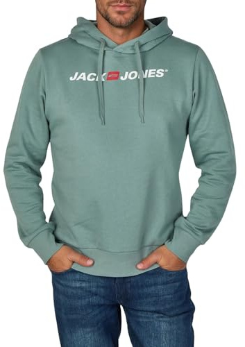 JACK & JONES Hoodie Herren mit Druck JJMORTY Regular Fit Kapuzenpullover Pullover Sweatshirt, Größe:S, Farbe:Trooper (12303641)