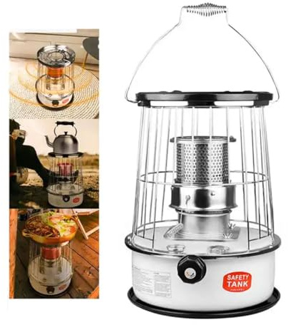 Stufa a cherosene, griglia portatile da 5,3 l, stufa a cherosene, stufa a paraffina rimovibile a riscaldamento rapido, bruciatore a gasolio a copertura totale di 360° per interni ed esterni,