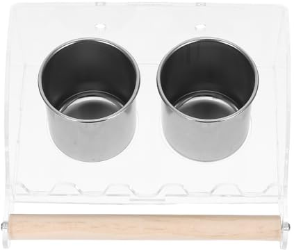 INOOMP Papageienfutterspender Acryl mit Metallnapf und Holzstange Großer Transparenter Futter und Wasserspender für Vogelkäfig Auslaufsicherer Futternapf für Große und Kleine Vögel