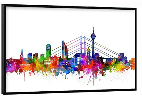 artboxONE Poster mit schwarzem Rahmen 45x30 cm Städte Düsseldorf Skyline Watercolor - Bild düsseldorf Germany Skyline