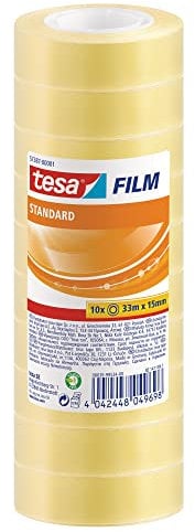 tesa® Nastro adesivo standard, in polipropilene, 15 mm x 33 m, trasparente (10 rotoli), 1 confezione da 10 rotoli