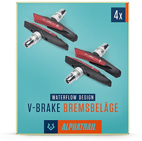 Alphatrail V-Brake Bremsbeläge 2 Paar 72mm I Optimiertes Bremsverhalten bei Nässe I Langlebiger Bremsbelag & 100% Passgenau für V-Brakes von Shimano, Tektro, Avid, SRAM, XLC UVM