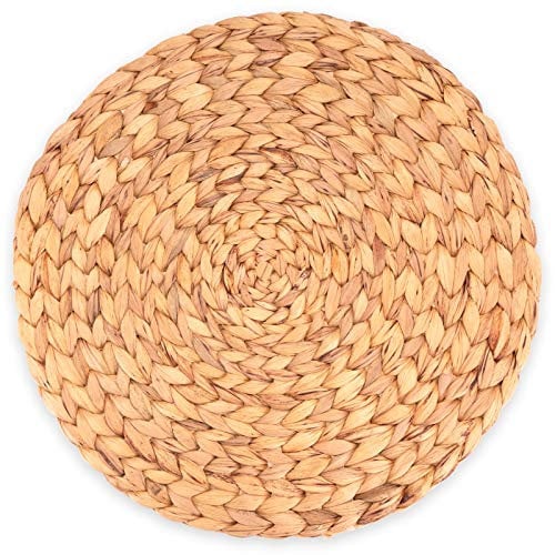 Decorasian Platzset aus Seegras - Wasserhyazinthe, 6er Set Tischset abwischbar 35cm Tischuntersetzer rund Natur