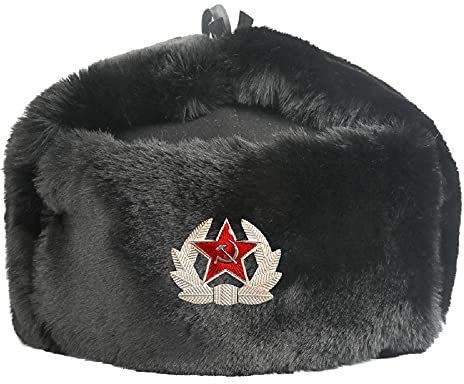 BZNOO Russen Mütze Herren Militärabzeichen Der Sowjetarmee Bomberhüte Für Männer Frauen Wintermütze Russland Ushanka Pilot Earflap Hat-Black_Soviet_Badge
