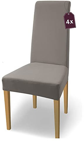 SCHEFFLER-Home Natalie Stretch Stuhlhussen Baumwolle/Stuhl Hussen Taupe/Stuhlüberzug 4er Set/Stuhlabdeckung/Stuhlhussen Schwingstühle waschbar/eleganter Spann-Stuhlüberzug Hochlehner